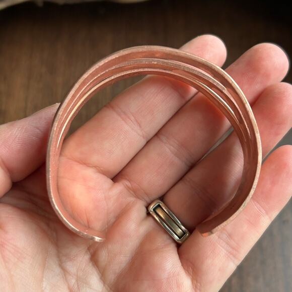 Vintage Wide Three Band Solid Copper Cuff Bracelet - Picture 8 of 9